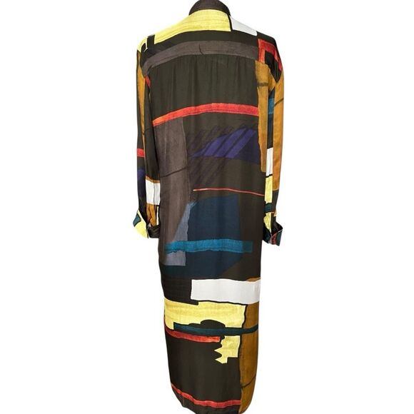 Zara Multicolor Abstract Print Mandarin Collar Dress S - Picture 4 of 5